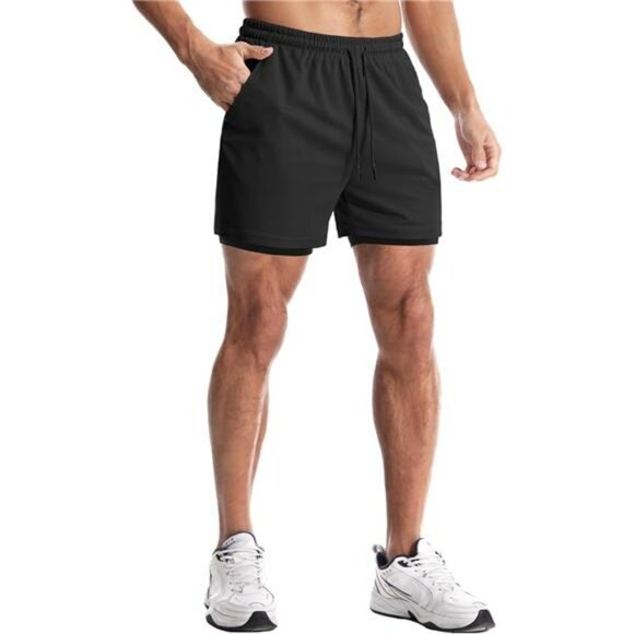 Mens 2 in 1 Gym Shorts 5 Inch Liner Running Workout Athletic Mesh Shorts - Picture 3 of 7